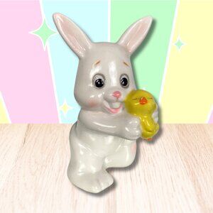 Vintage 80's wallace berrie & co. White Bunny Holding a Chick